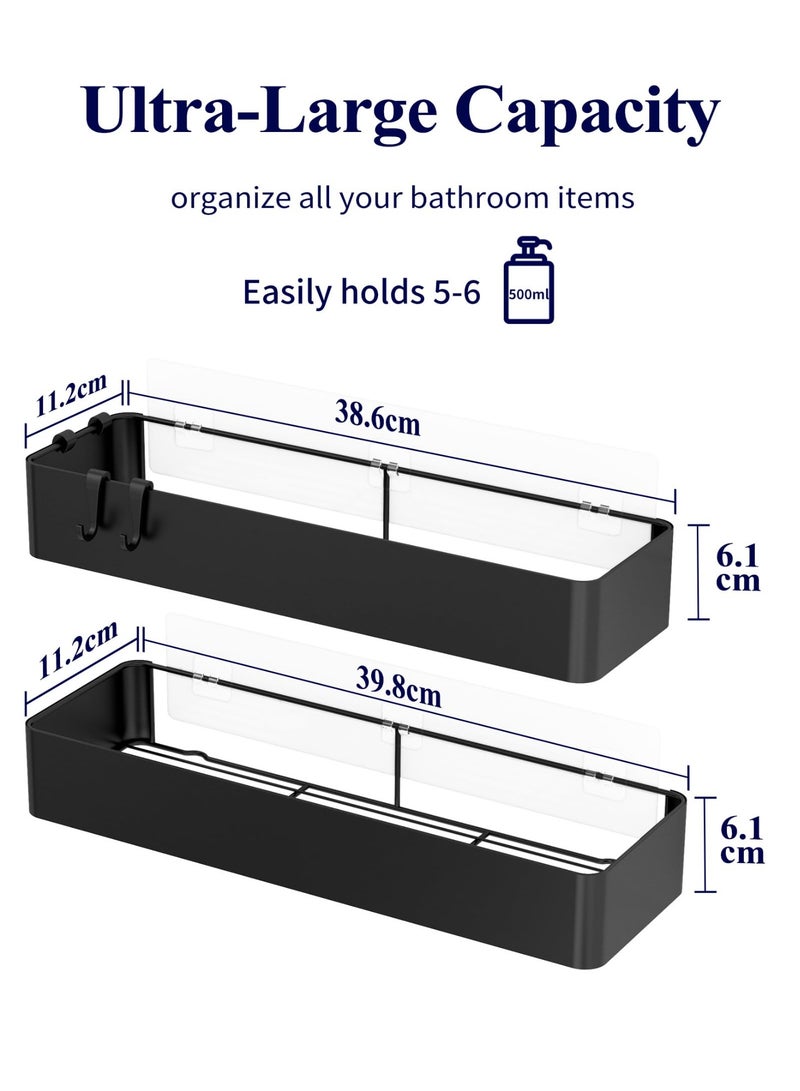 2 PCS Metal No-Drill Bathroom Wall Mounted Shelf Shower Toiletries Organizer Holder With Strong Adhesive Multi-Purpose Kitchen Storage Rust-Proof Material Easy Installation , Shower Caddy, Black - Image 2
